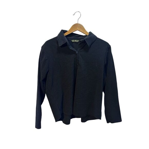 Eddie Bauer Womens 1/4 Snap Fleece Sweatshirt Pullover Jacket Black Size XL Fall - Picture 1 of 5